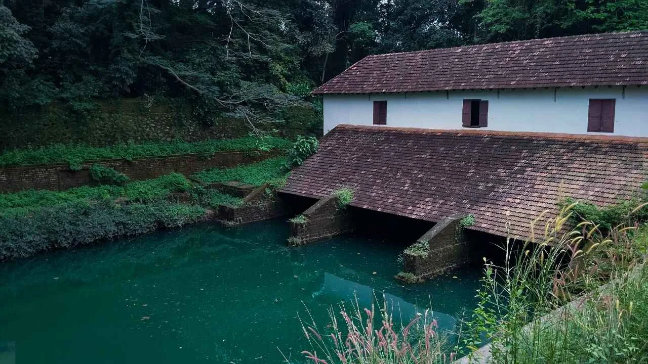 a building with a water dam